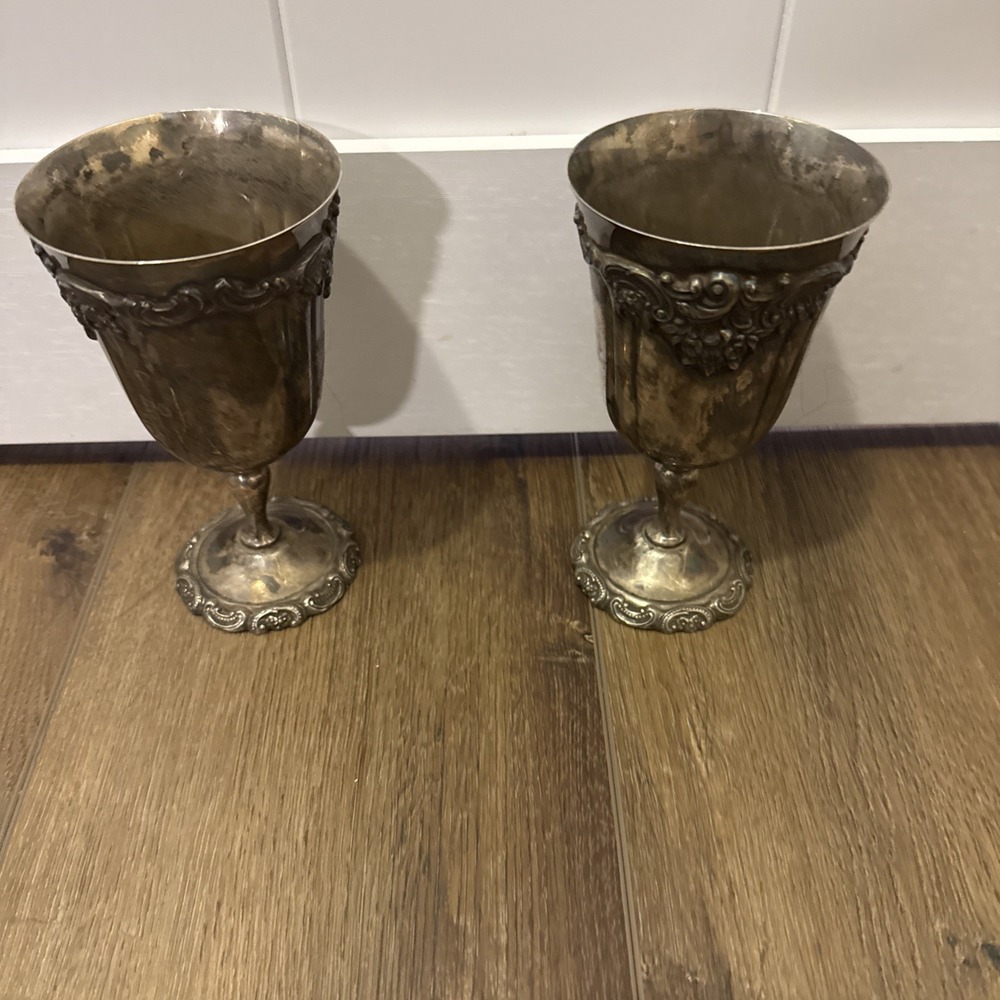 Set Of 2 Silverplate Baroque By Wallace #237 Wine Water Goblets Gilded Interior